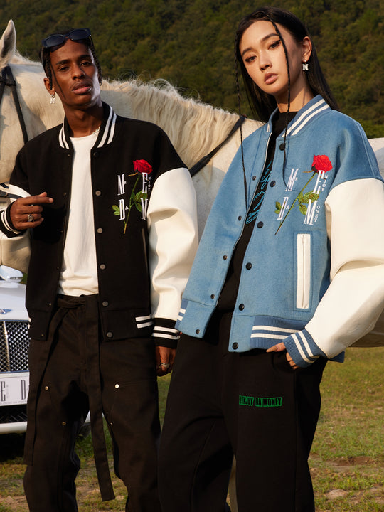 MEDM Rose Embroidery Varsity Jacket | Face 3 Face