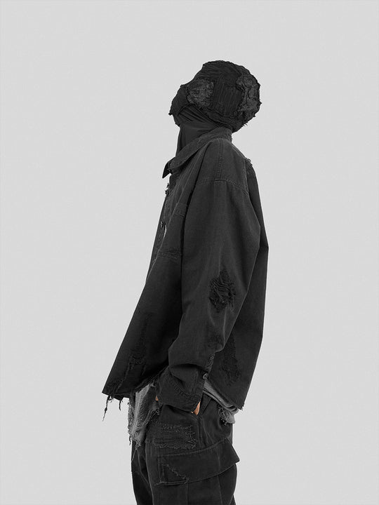 UNDERWATER Sand Washed Destroyed Needle Embroidery Shirt Jacket