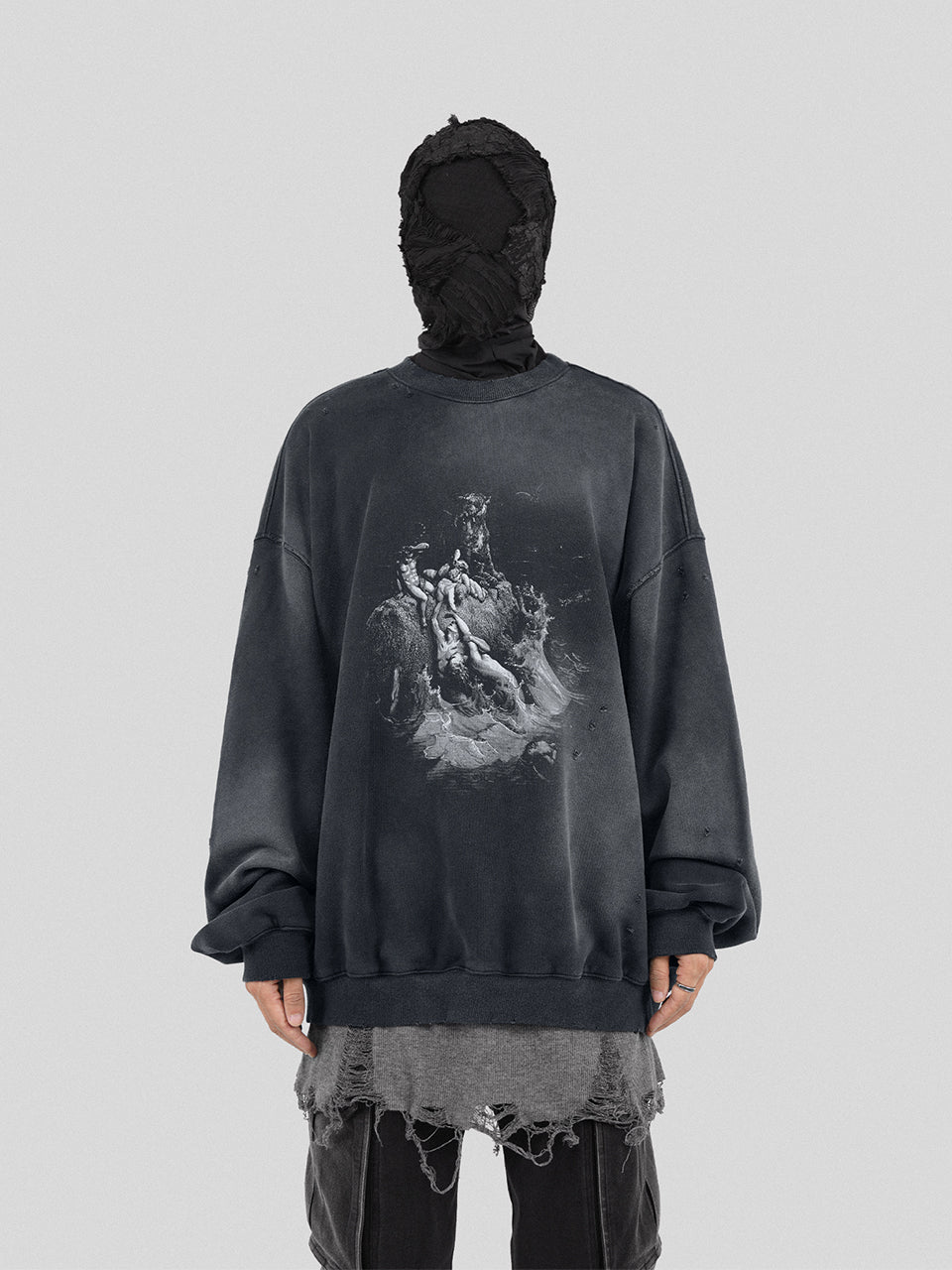 UNDERWATER Destruction The Deluge Faded Print Sweatshirt