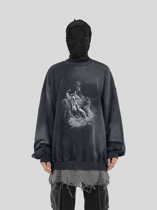 UNDERWATER Destruction The Deluge Faded Print Sweatshirt