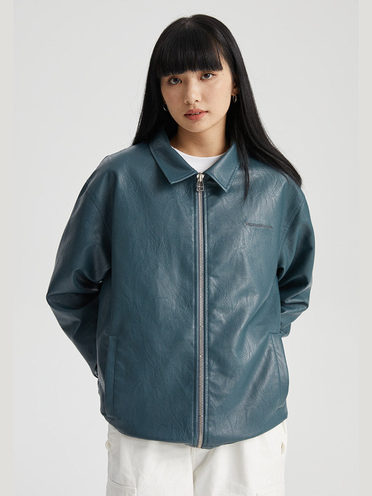 Wassup House Basic Zipper Leather Jacket