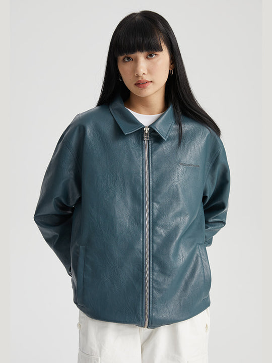 Wassup House Basic Zipper Leather Jacket