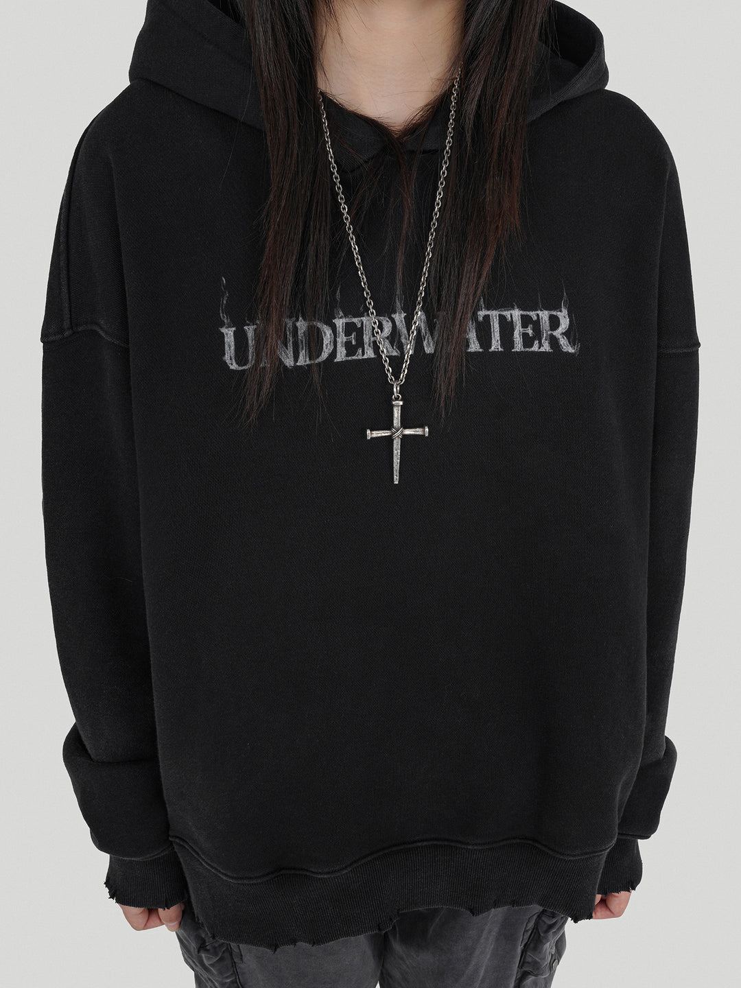 UNDERWATER Washed Destroyed Smoke Logo Print Hoodie