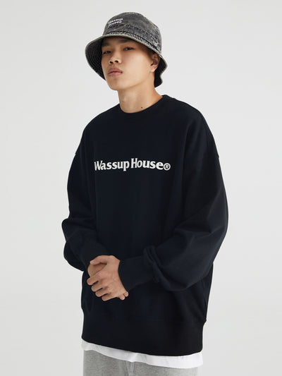 Wassup House Basic Printing Logo Sweatshirt black-1
