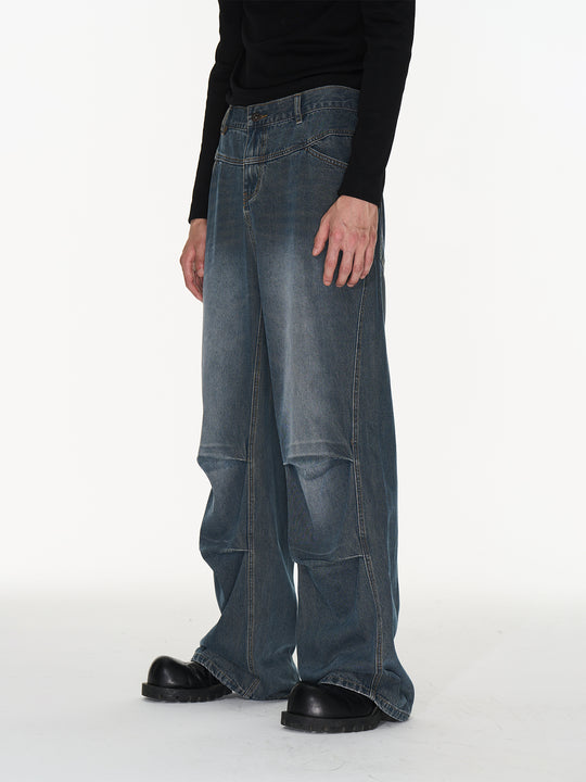 BLIND NO PLAN Silhouette Pinch Pleat Washed Denim Jeans