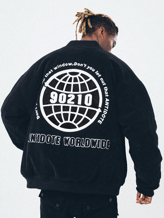 ANTIDOTE 90210 Embroidered Corduroy Varsity Jacket | Face 3 Face