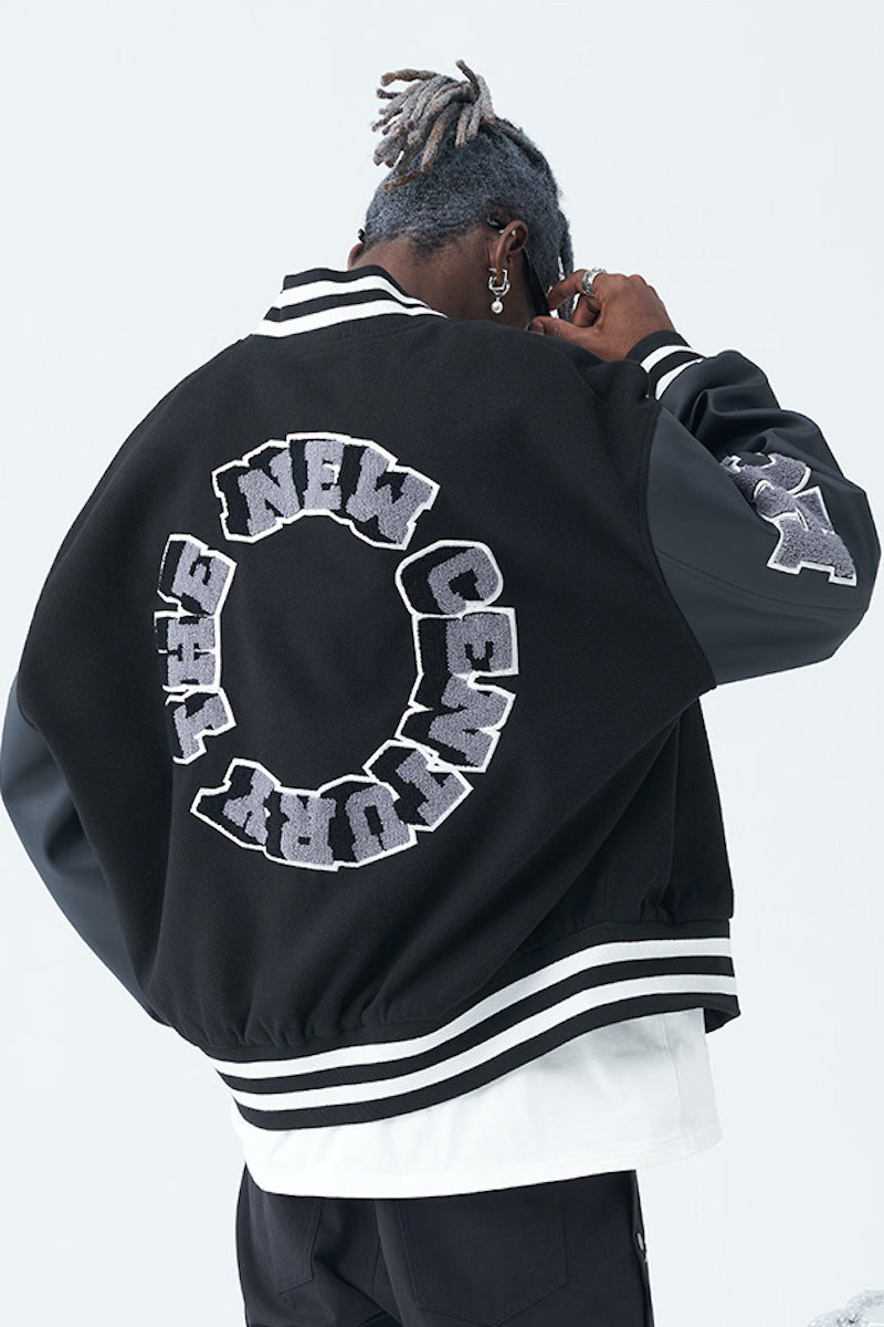 Harsh and Cruel 3D Ring Circular LOGO Embroidered Varsity Jacket | Face 3 Face