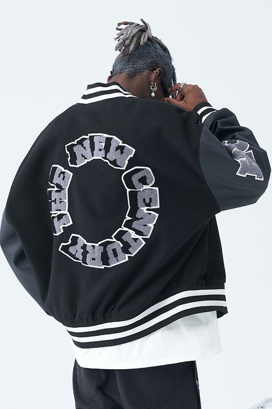 Harsh and Cruel 3D Ring Circular LOGO Embroidered Varsity Jacket | Face 3 Face
