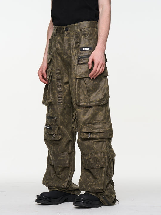 BLIND NO PLAN Multi Pocket Embroidered Labeling Work Pants