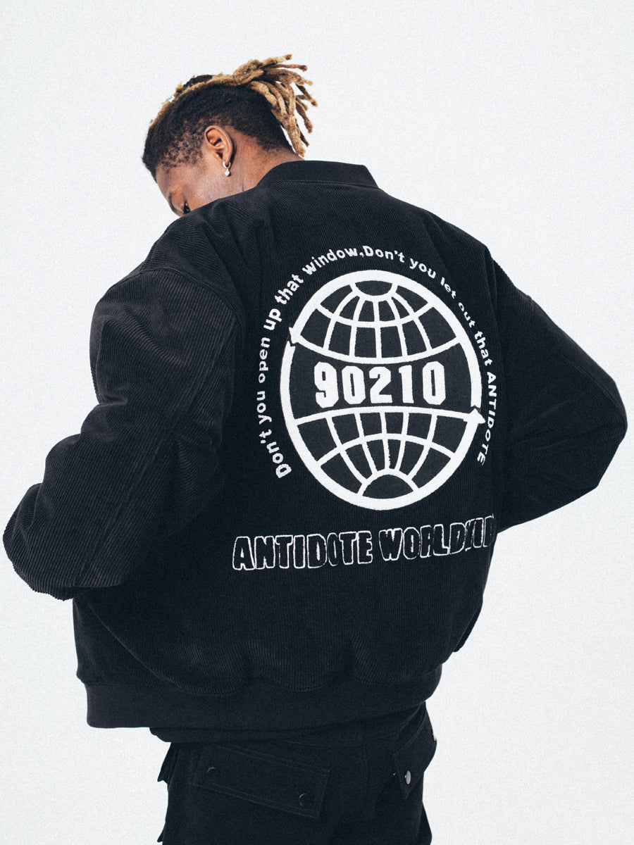ANTIDOTE 90210 Embroidered Corduroy Varsity Jacket | Face 3 Face