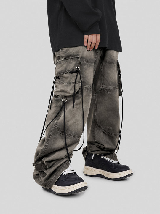 UNDERWATER Washed Multi Pocket Adjustable Cargo Work Pants