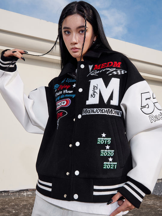MEDM Record Holder Anniversary Embroidered Varsity Jacket | Face 3 Face