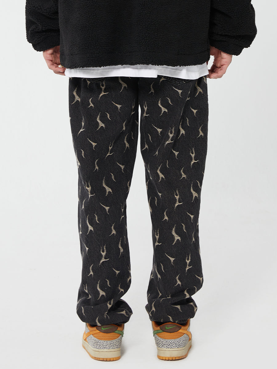 F2CE Lightning Flame Washed Jacquard Denim Jeans Pants | Face 3 Face