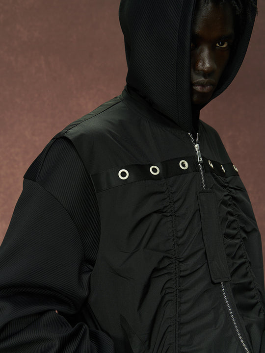 YADcrew Drawstring Pleated Sleeveless Vest