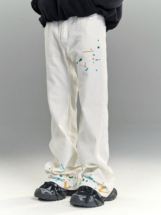 YADcrew White Splash Embroidered Denim Jeans