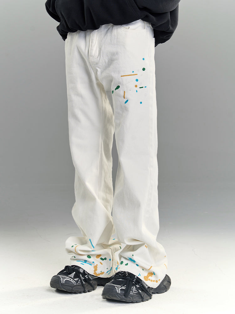 YADcrew White Splash Embroidered Denim Jeans