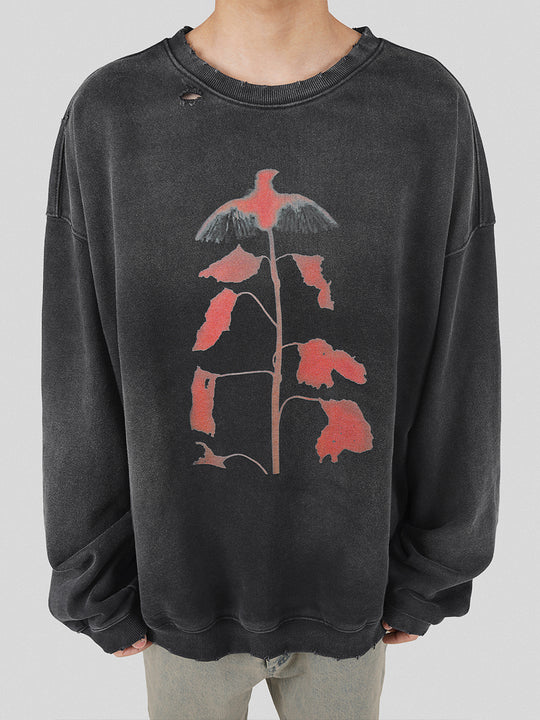 UNDERWATER Wormhole Destruction Alive Printed Faded Sweatshirt