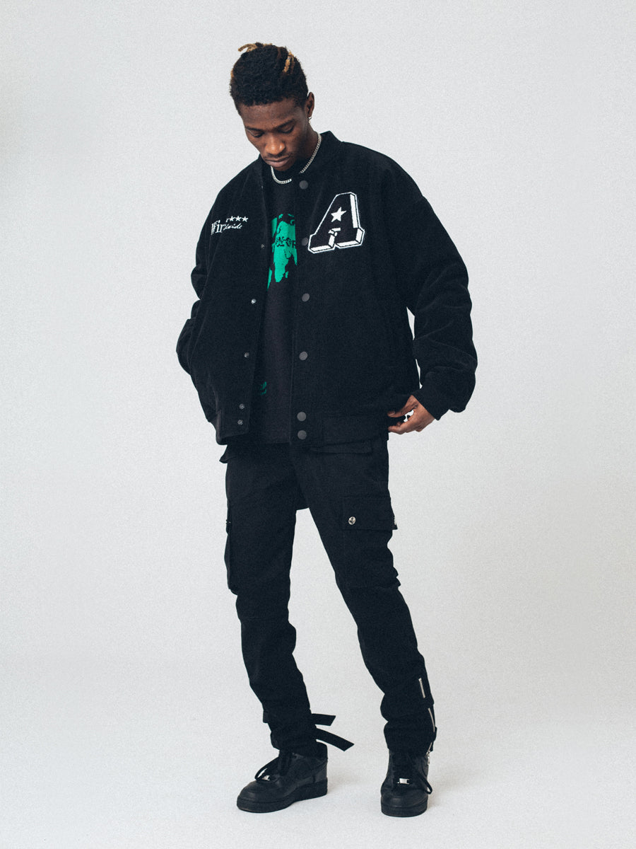 ANTIDOTE 90210 Embroidered Corduroy Varsity Jacket | Face 3 Face