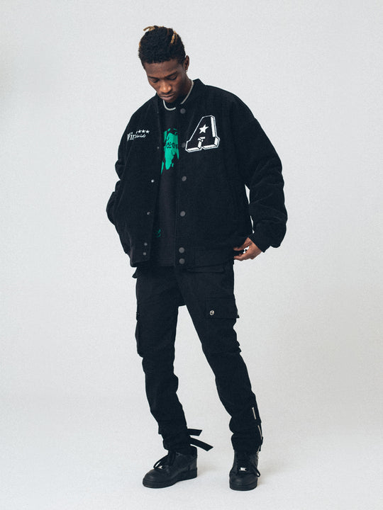 ANTIDOTE 90210 Embroidered Corduroy Varsity Jacket | Face 3 Face