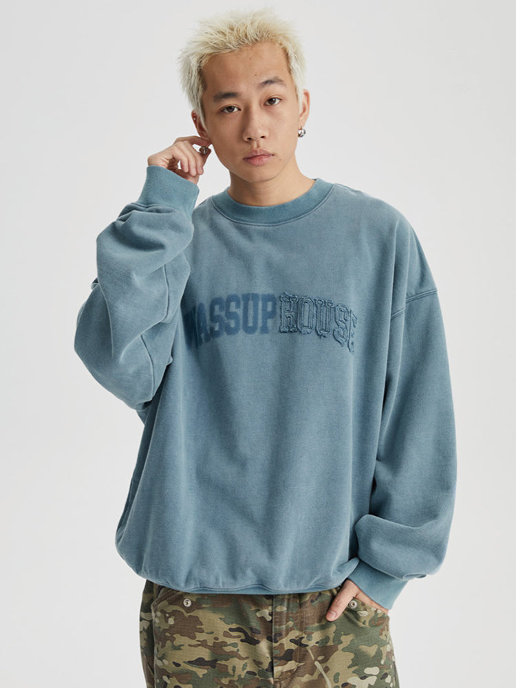 Wassup House Heavy Washing Destruction Patch Embroidery Sweatshirt