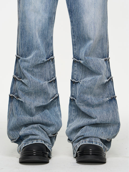 BLIND NO PLAN Washed Bamboo Pinch Pleat Denim Jeans