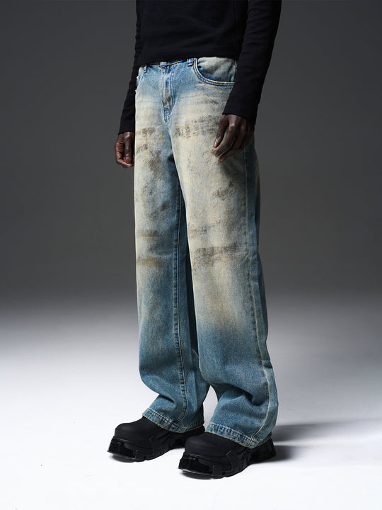BLIND NO PLAN Old Mud Dye Straight Leg Denim Jeans