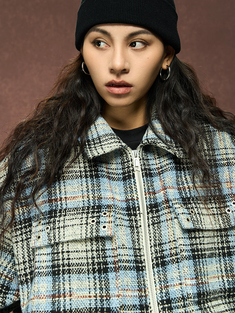 YADcrew Deconstructed Plaid Shirt Jacket