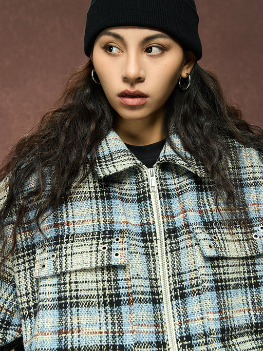 YADcrew Deconstructed Plaid Shirt Jacket