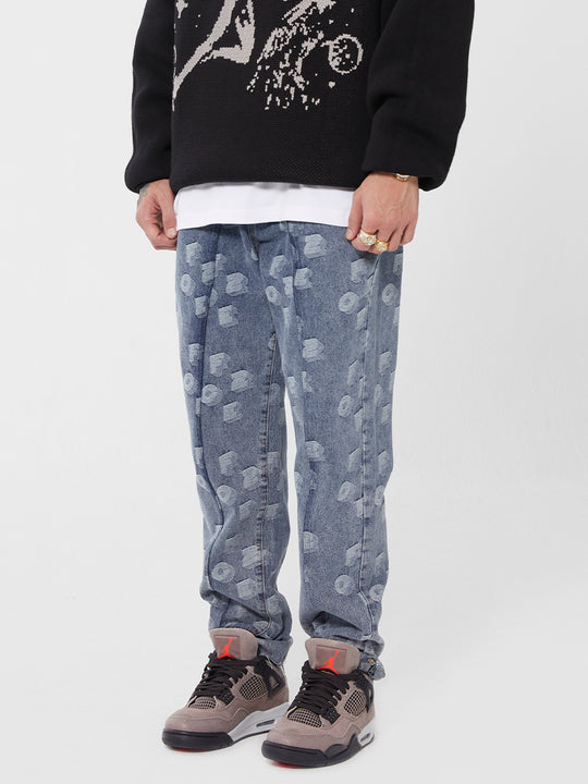 F2CE LOGO Full Of Printed Embroidered Letters Jacquard Denim Jeans Pants | Face 3 Face