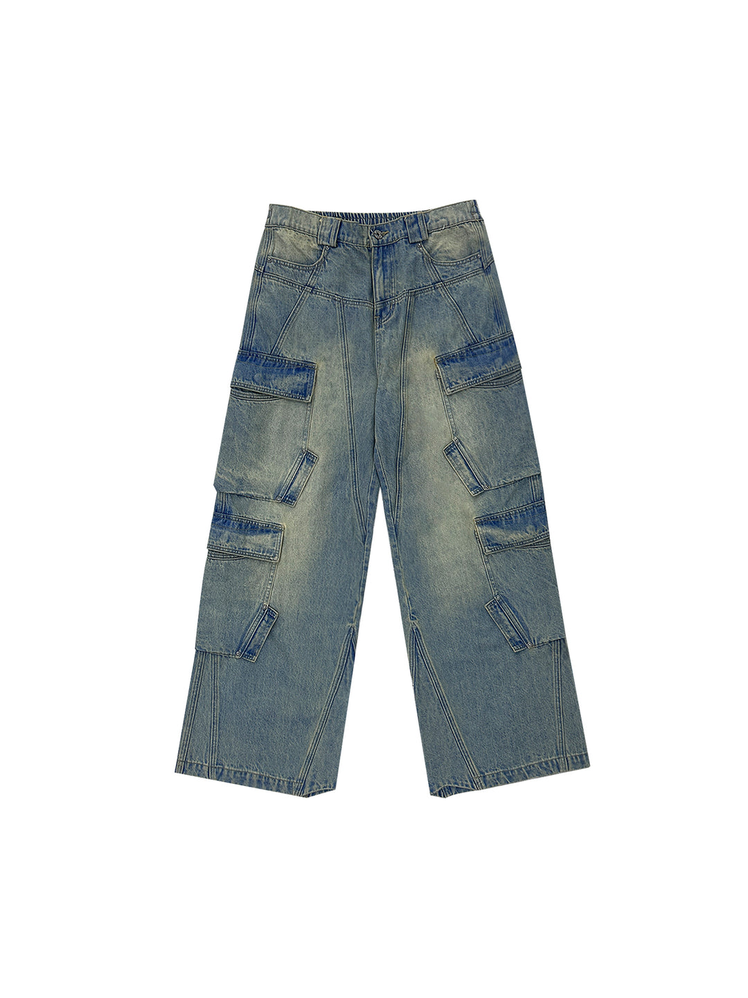 BLIND NO PLAN Aged & Washed Pocket Patchwork Denim Work Pants