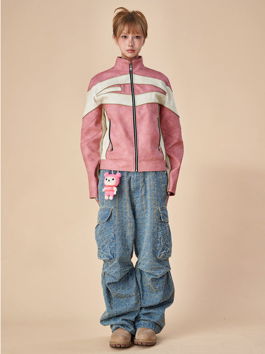 EVILKNIGHT(EK) Embroidery Biker Leather Jacket