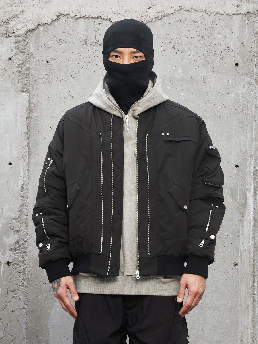 F2CE 3D Pockets Multi Zipper Bomber Flight Jacket