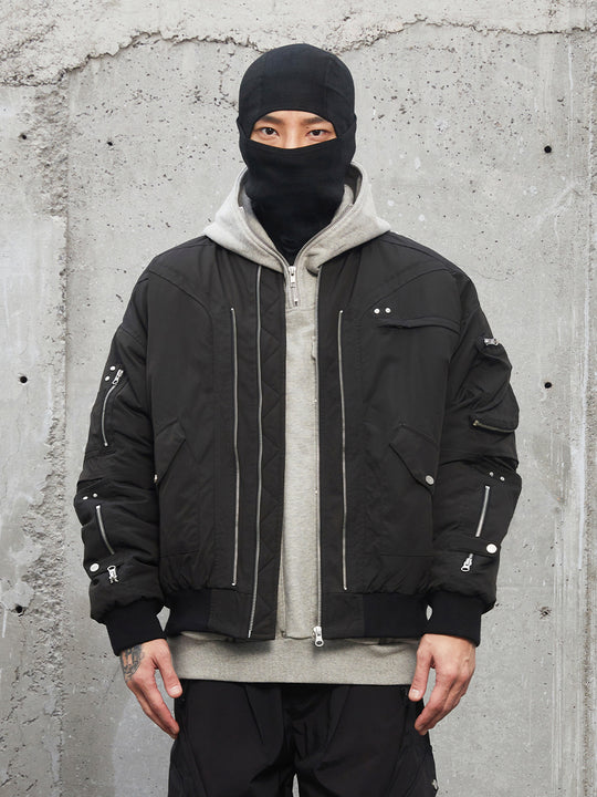 F2CE 3D Pockets Multi Zipper Bomber Flight Jacket