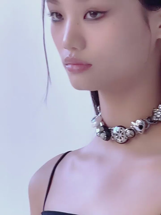 Nbostore Love Heart Diamond Texture Black Necklace