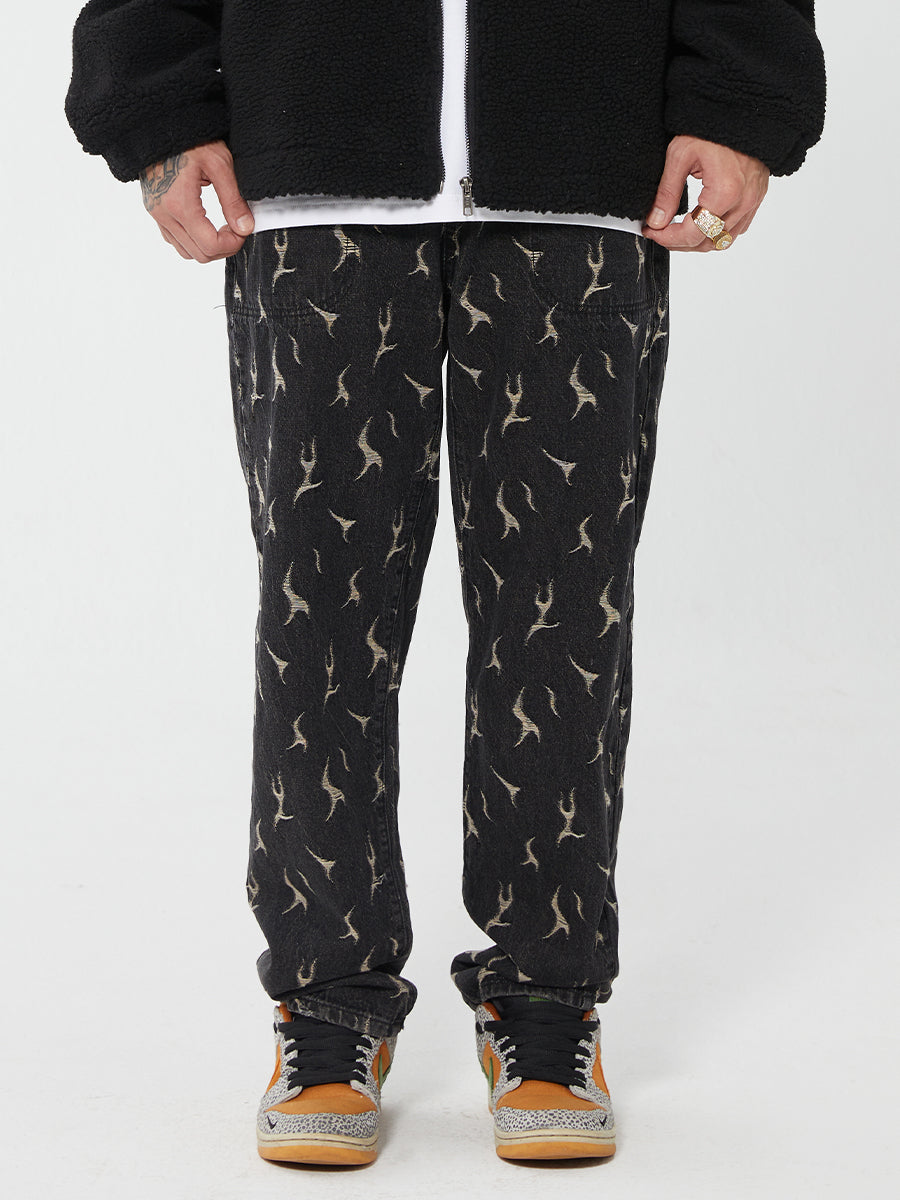 F2CE Lightning Flame Washed Jacquard Denim Jeans Pants | Face 3 Face