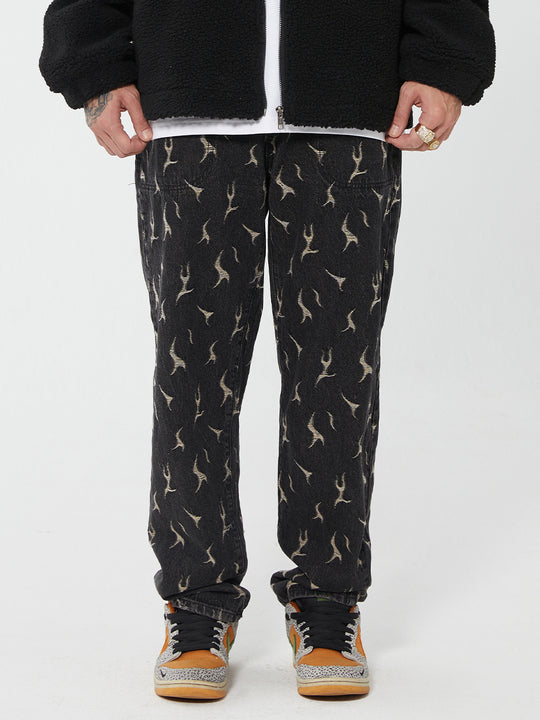 F2CE Lightning Flame Washed Jacquard Denim Jeans Pants | Face 3 Face