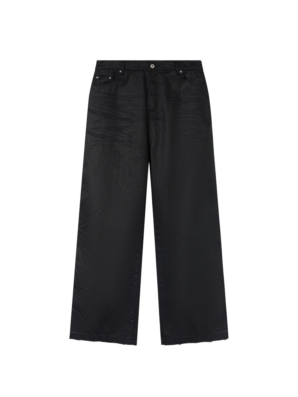 BLIND NO PLAN Coated Brushed Wax Pleated Straight Leg Pants