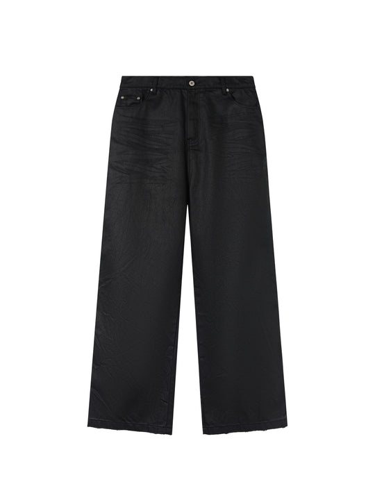 BLIND NO PLAN Coated Brushed Wax Pleated Straight Leg Pants