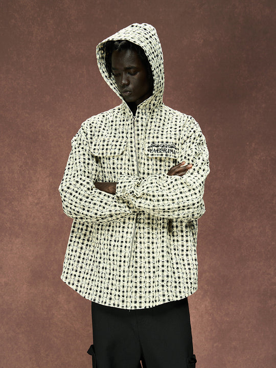 YADcrew Circle Lace Hooded Plaid Shirt Jacket