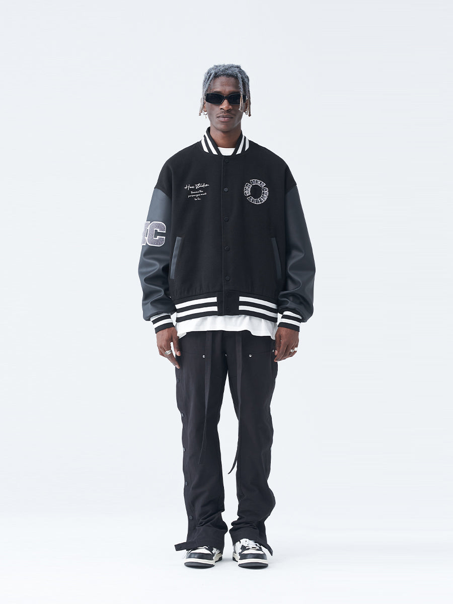 Harsh and Cruel 3D Ring Circular LOGO Embroidered Varsity Jacket | Face 3 Face