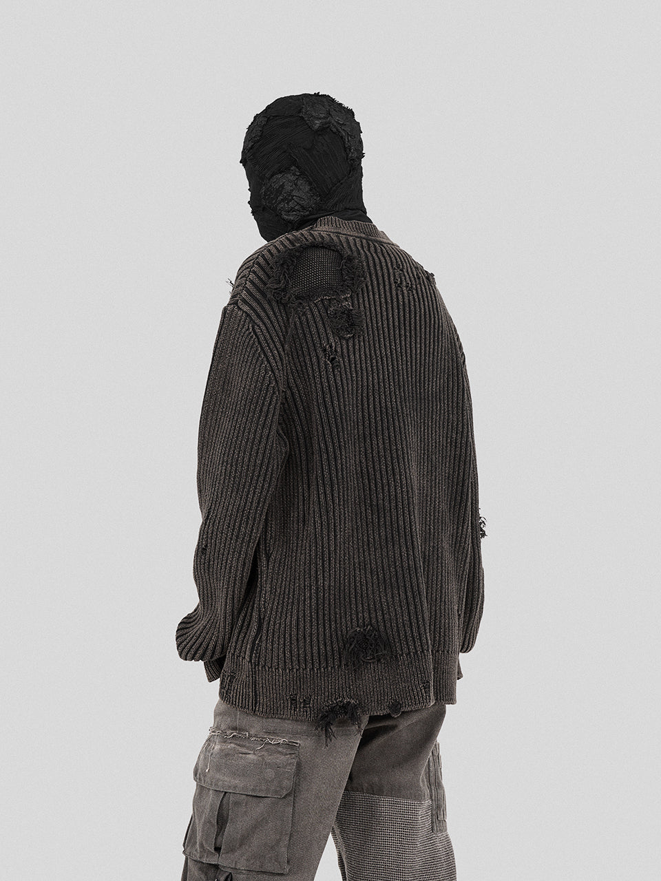 UNDERWATER Washed Handmade Destruction Patchwork Knit Sweater Gray