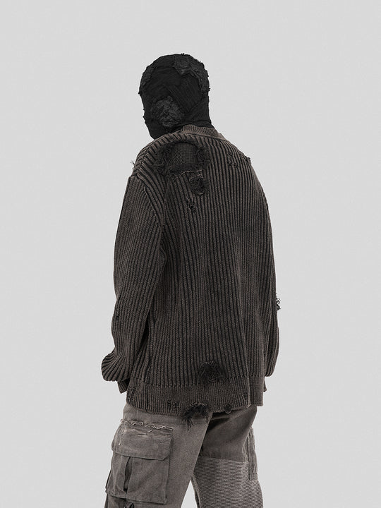 UNDERWATER Washed Handmade Destruction Patchwork Knit Sweater Gray