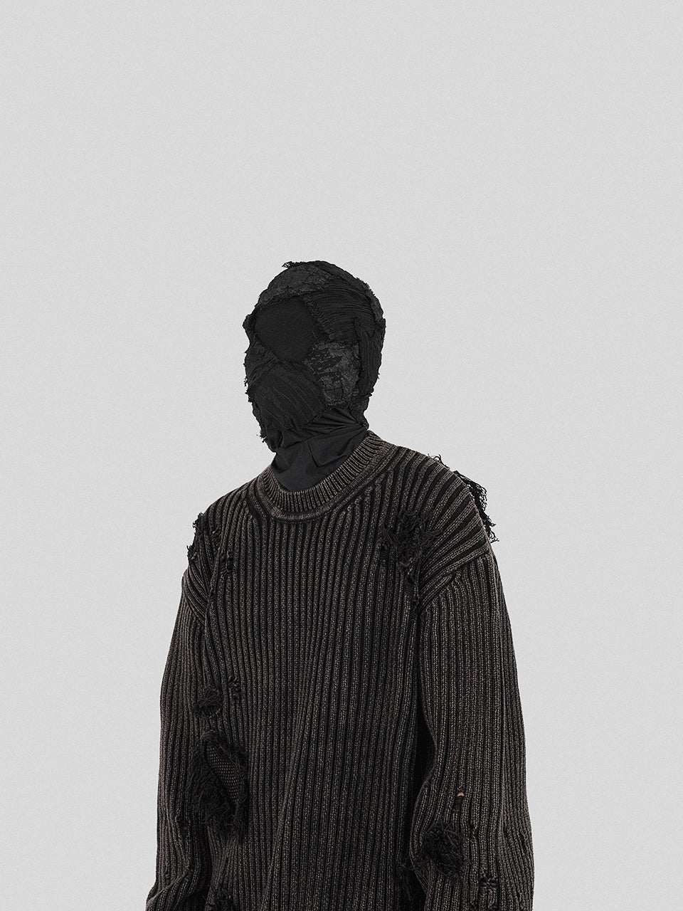 UNDERWATER Washed Handmade Destruction Patchwork Knit Sweater Gray