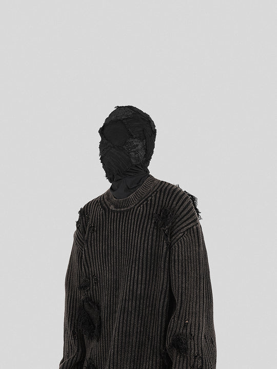 UNDERWATER Washed Handmade Destruction Patchwork Knit Sweater Gray