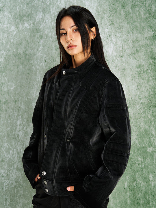 YADcrew x SmallTownKid 3D Cotton Special Texture Leather Jacket