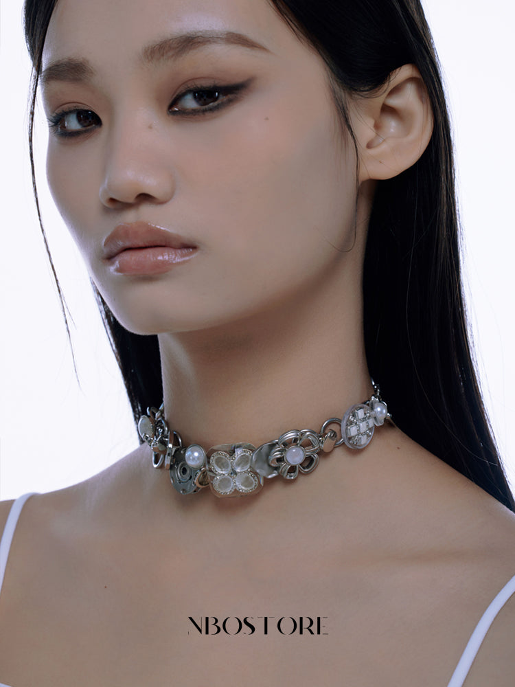 Nbostore Flower Pearl Elements Button Necklace