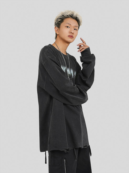 UNDERWATER Cemetery Printed Long Sleeve Tee