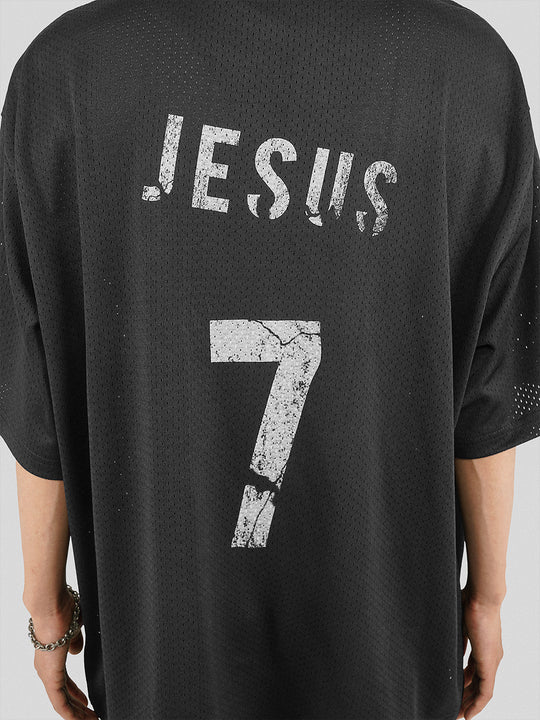 UNDERWATER Number 7 Cracked Aged Printed Mesh Jersey Tee