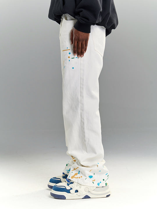 YADcrew White Splash Embroidered Denim Jeans