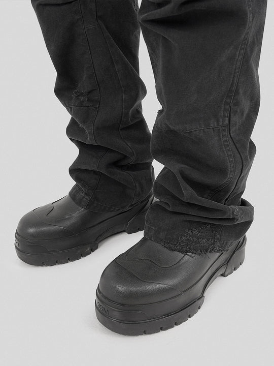 UNDERWATER Needle Embroidery Distressed Flared Cargo Work Pants